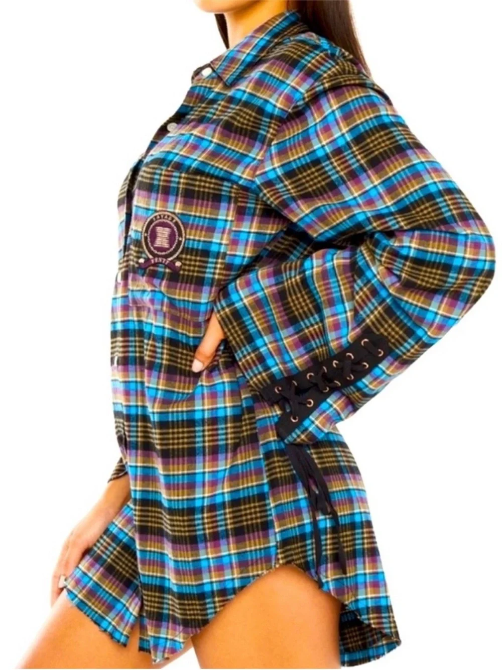 Savage x Fenty Tartan Tied Up Pj Raw Hem Sleep Shirt Xl
